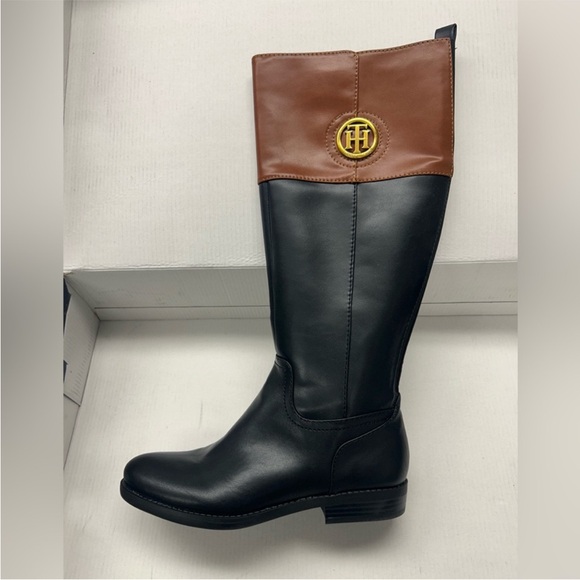 NEW TOMMY HILFIGER Sensora Black Brown Equestrian Knee High Riding Boots Sz: 7.5 - Picture 5 of 8